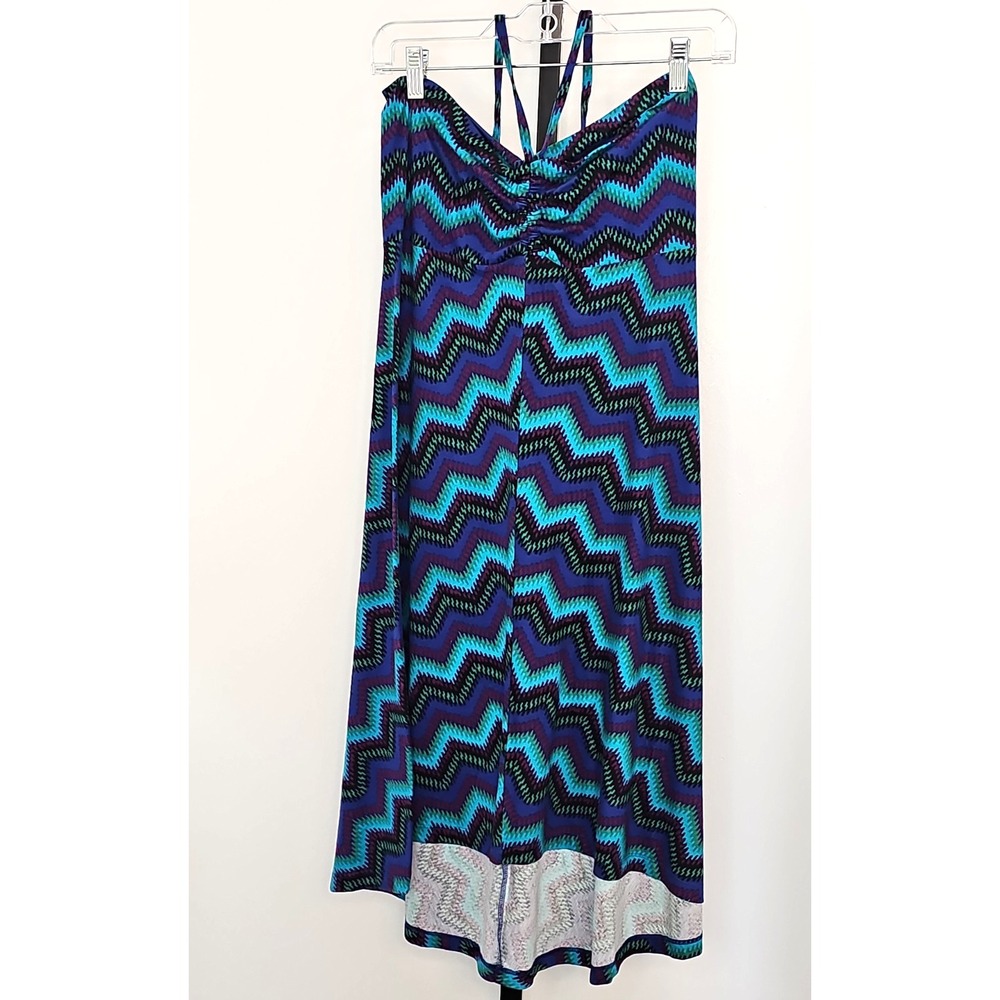 Patagonia Women's M Chevron Halter Maxi Dress Blue Purple Teal Geometric Print